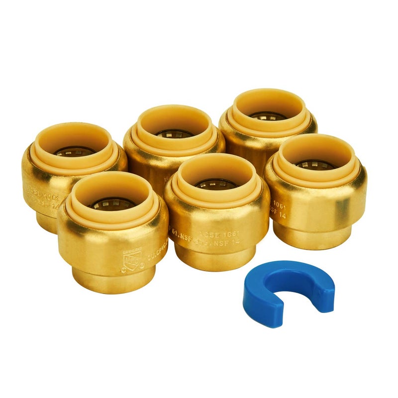 SUNGATOR 6-Pack Push Fit End Cap, 3/4-Inch Push-to-Connect, No Lead Brass Plumbing Fittings for PEX, Copper, CPVC, Disconnect Clip Include - Image 1